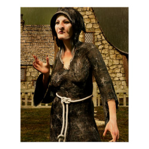 Fantasy Witch Medieval Village Halloween Poster