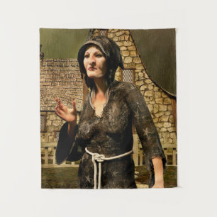 Fantasy Witch Medieval Village Halloween Tapestry
