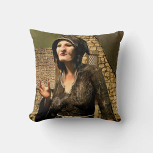 Fantasy Witch Medieval Village Halloween Throw Pillow
