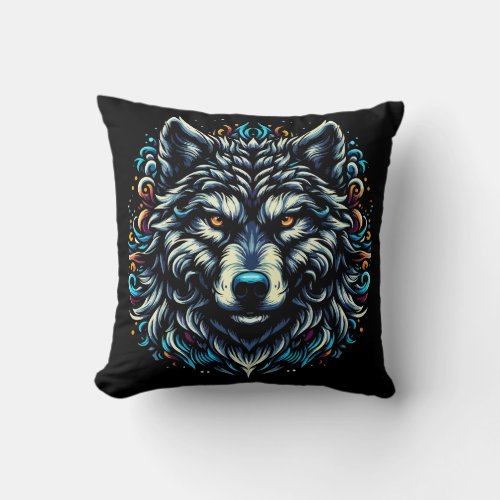 Fantasy wolf face Throw Pillow