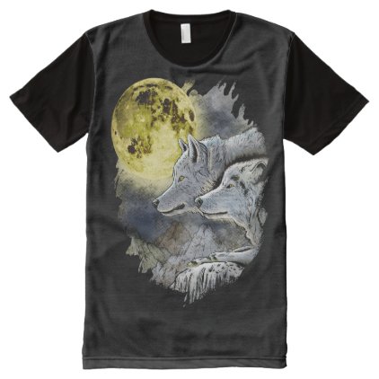 Fantasy Wolf Moon Mountain All-Over-Print T-Shirt