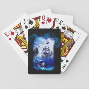 Fantasy Wolf Moon Mountain Playing Cards by Wonderful12345 at Zazzle