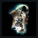 Fantasy Wolf Moon Mountain Poster<br><div class="desc">wolf,  wolves,  fantasy,  indian,  indian wolf,  wolf moon,  wolf deco,  wolf gift,  wolves deco,  wolves gift, </div>