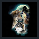 Fantasy Wolf Moon Mountain Poster<br><div class="desc">wolf,  wolves,  fantasy,  indian,  indian wolf,  wolf moon,  wolf deco,  wolf gift,  wolves deco,  wolves gift, </div>