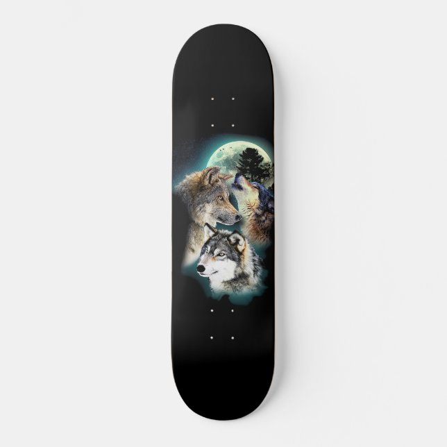 Fantasy Wolf Moon Mountain Skateboard Deck (Front)