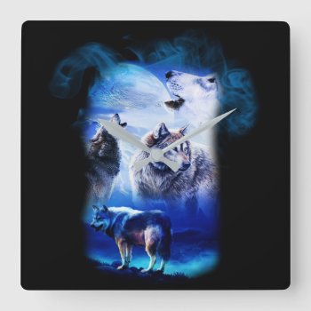 Fantasy Wolf Moon Mountain Square Wall Clock by Wonderful12345 at Zazzle