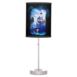Fantasy Wolf Moon Mountain Table Lamp