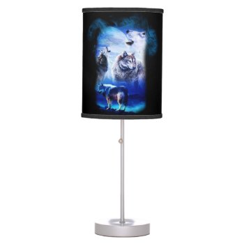 Fantasy Wolf Moon Mountain Table Lamp by Wonderful12345 at Zazzle