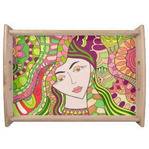 Fantasy Woman: Abstract Spring Folk. Serving Tray