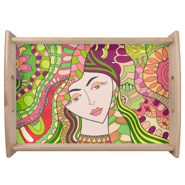 Fantasy Woman: Abstract Spring Folk. Serving Tray (Front)