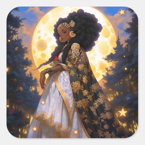 Fantasy Woman African American Art Square Sticker