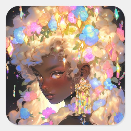 Fantasy Woman African American Art Square Sticker