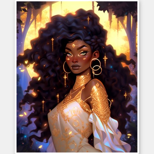 Fantasy Woman African American Art Sticker