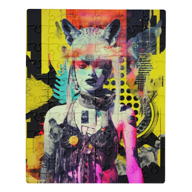 Fantasy Woman and Animals Colorful Collage Jigsaw Puzzle (Puzzle Vertical)
