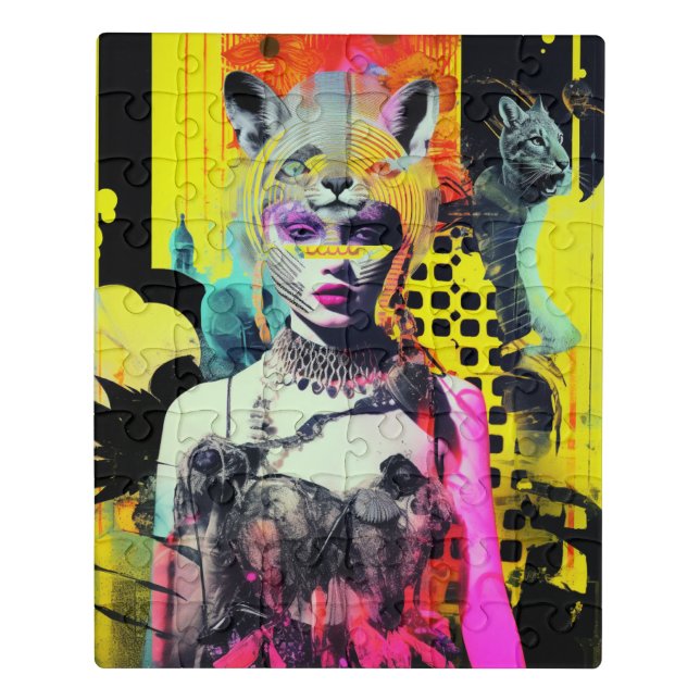 Fantasy Woman and Animals Colorful Collage Jigsaw Puzzle (Puzzle Vertical)