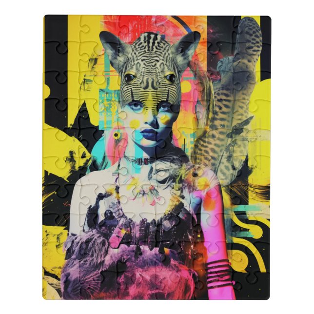 Fantasy Woman and Animals Colorful Collage Jigsaw Puzzle (Puzzle Vertical)
