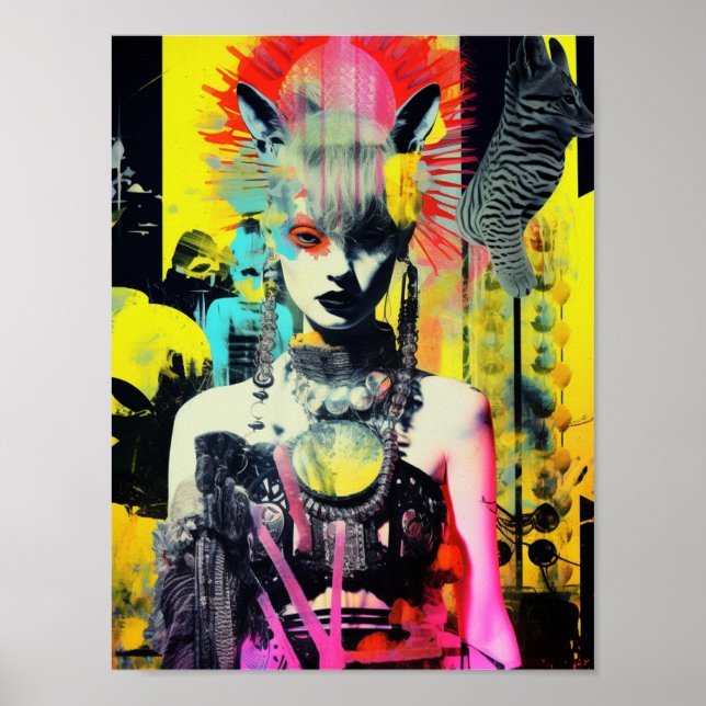 Fantasy Woman and Animals Colorful Collage Poster (Front)