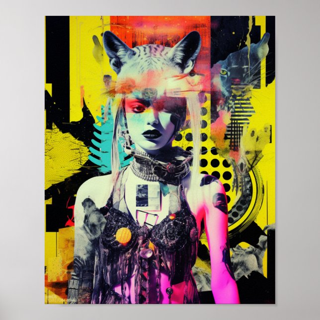 Fantasy Woman and Animals Colorful Collage Poster (Front)