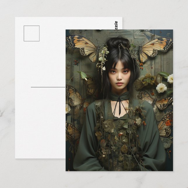 Fantasy Woman and Butterflies AI Art Postcard (Front/Back)
