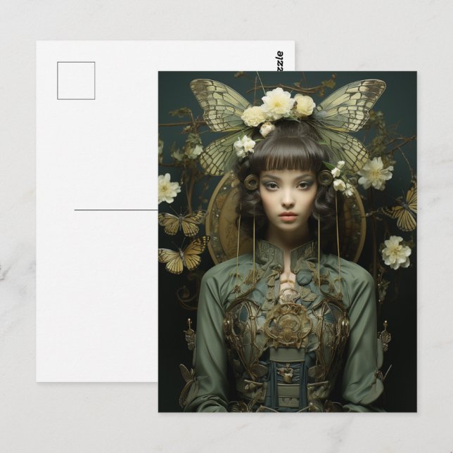 Fantasy Woman and Butterflies and Flowers Postcard (Front/Back)