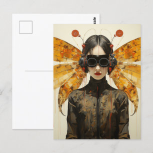 Fantasy Woman and Orange Insect Wings Scifi AI Art Postcard