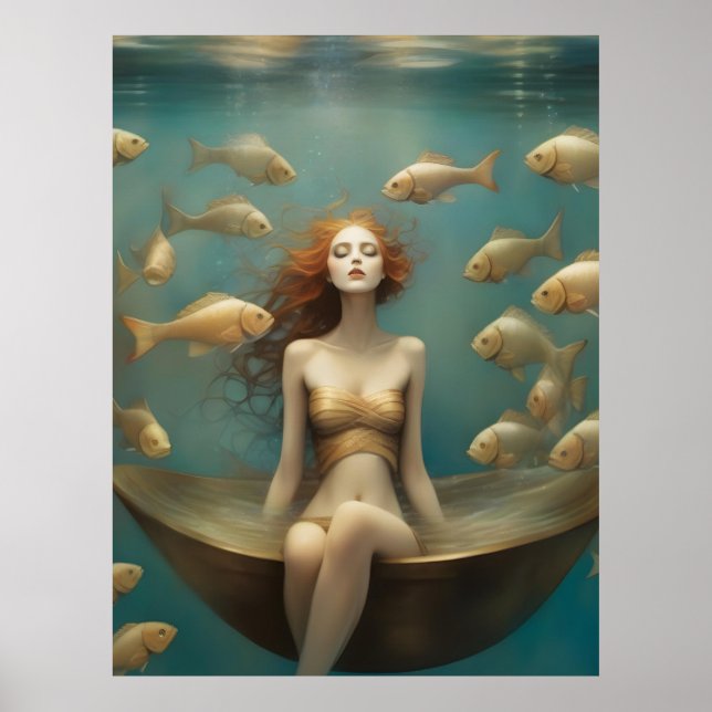 Fantasy Woman Bathing Under the Ocean Poster (Front)
