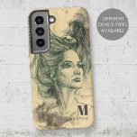 Fantasy Woman Bird Skull Wings Surreal Art Name Samsung Galaxy S22 Case<br><div class="desc">This artistic phone case design was created using my original artwork "Past lives / Future flights" - hand drawn sketch of a woman portrait with bird skull and wings in her hair. Elegant and cool gift for daydreamers and for everyone who loves surreal art, fantasy, adventures, dark art, birds and...</div>