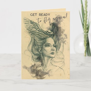 Fantasy Woman Bird skull Wings Surreal Get well