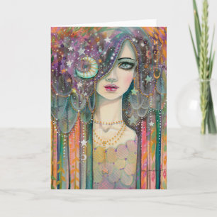 Fantasy Woman Bohemian Gypsy Colorful Abstract Art Card