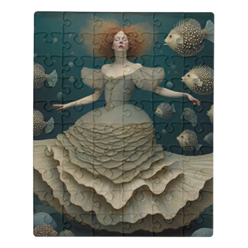 Fantasy Woman in a Fancy Dress Under the Ocean Jigsaw Puzzle