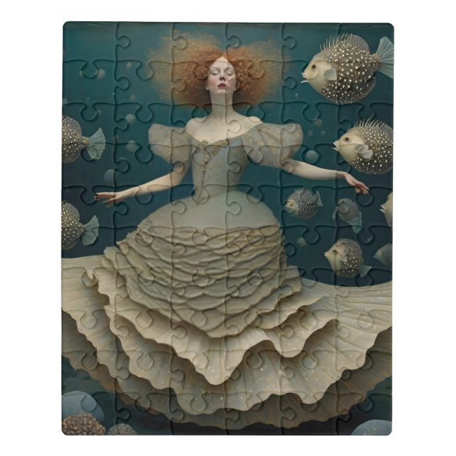 Fantasy Woman in a Fancy Dress Under the Ocean Jigsaw Puzzle (Puzzle Vertical)
