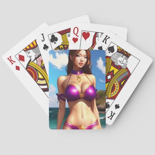 Fantasy woman in purple bikini Playing Cards (Back)