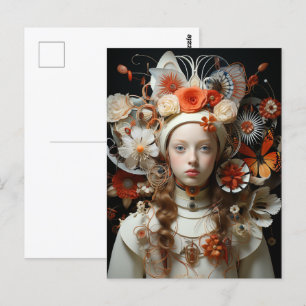 Fantasy Woman in White with Orange Butterflies  Postcard