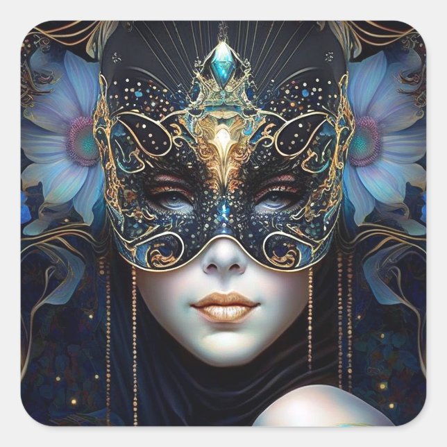 Fantasy Woman Wearing Mask Square Sticker (Front)