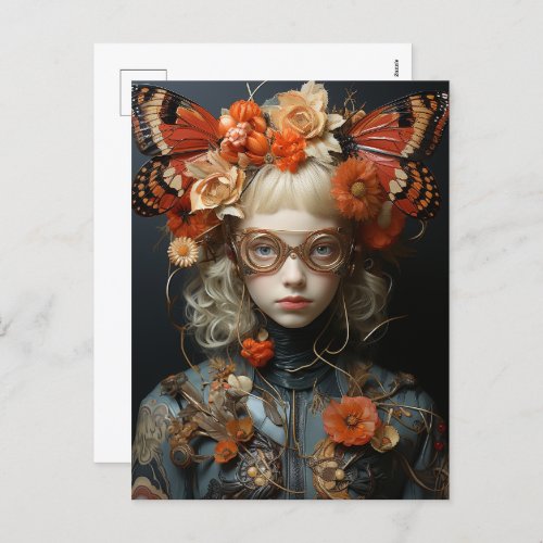 Fantasy Woman with Orange Butterflies Postcard