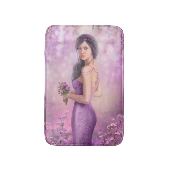 Fantasy woman with purple flowers Bath Mat (Front Vertical)