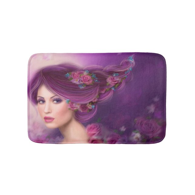 Fantasy woman with purple hairstyle Bath Mat (Front)