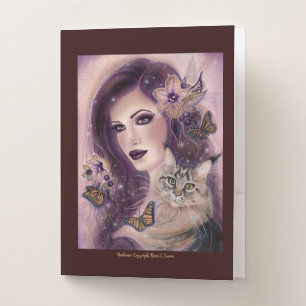 Fantasy women with cat by Renee Lavoie   Pocket Folder