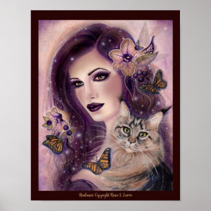 Fantasy women with cat by Renee Lavoie Poster