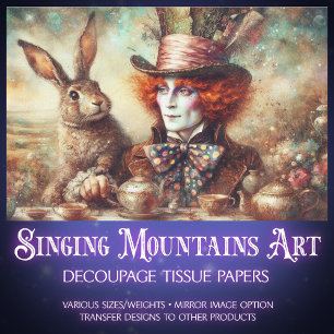 Fantasy Wonderland Hatter Hare Tea Time Decoupage Tissue Paper