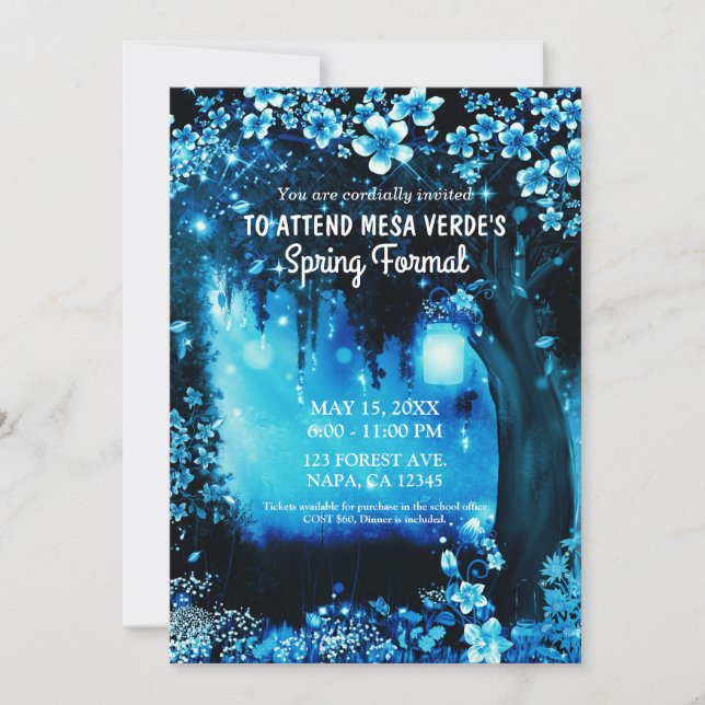 Fantasy Woodland Enchanted Blue Forest Prom Dance  Invitation (Front)
