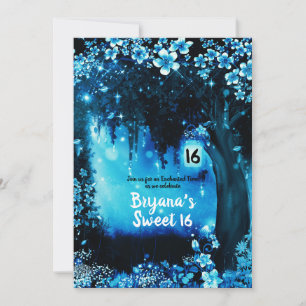 Fantasy Woodland Enchanted Blue Forest Sweet 16 Invitation