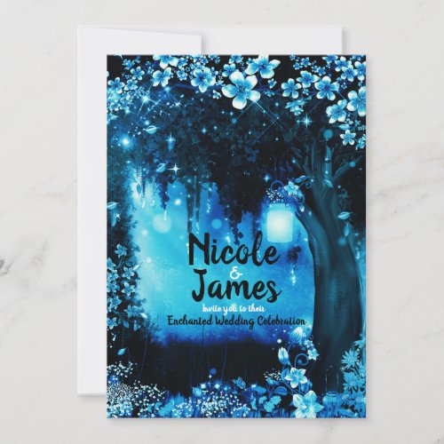 Fantasy Woodland Enchanted Blue Forest Wedding  Invitation