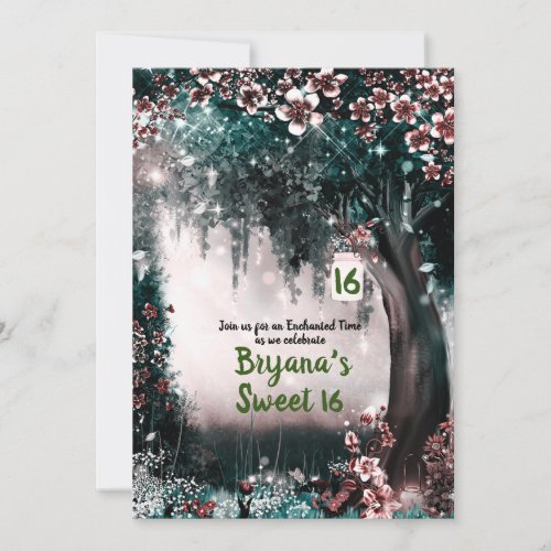 Fantasy Woodland Enchanted Blush Forest Sweet 16 Invitation