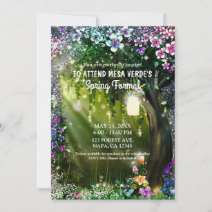 Fantasy Woodland Enchanted Forest Flowers Prom Invitation