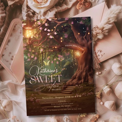 Fantasy Woodland Enchanted Forest Glow Sweet 16 Invitation