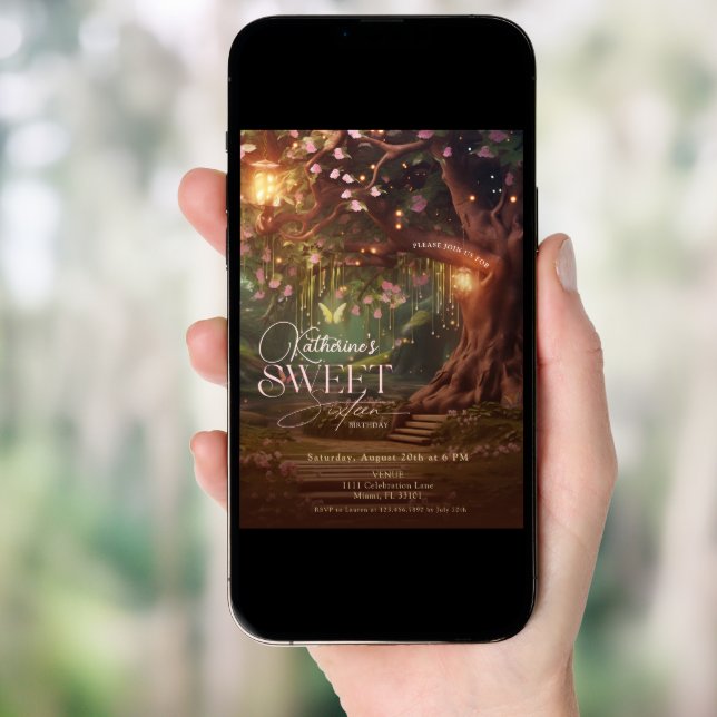 Fantasy Woodland Enchanted Forest Glow Sweet 16 Invitation (Front Digital)