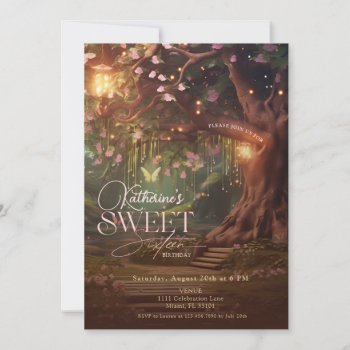 Fantasy Woodland Enchanted Forest Glow Sweet 16 Invitation by KacaoPrints at Zazzle