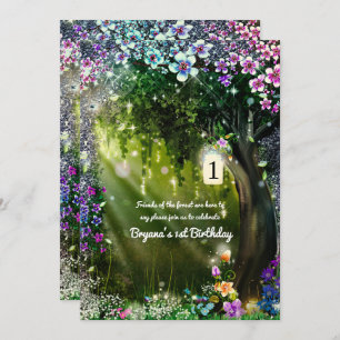 Fantasy Woodland Enchanted Glow Forest Flowers Invitation