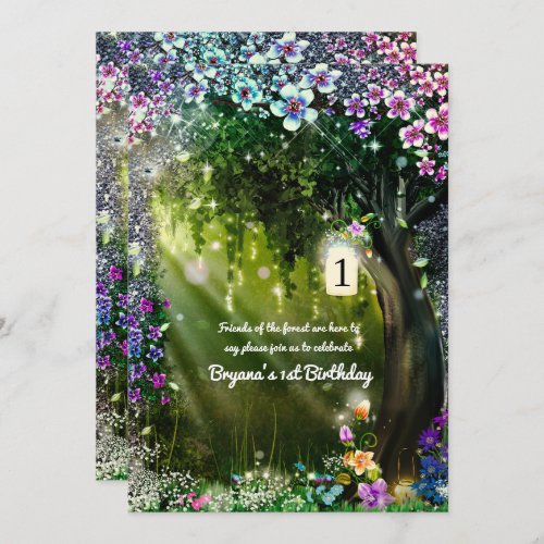 Fantasy Woodland Enchanted Glow Forest Flowers  Invitation